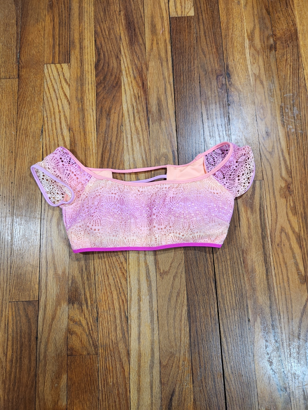 Victoria's Secret Pink Lace Crochet Bikini Top with Cap Sleeves Size S